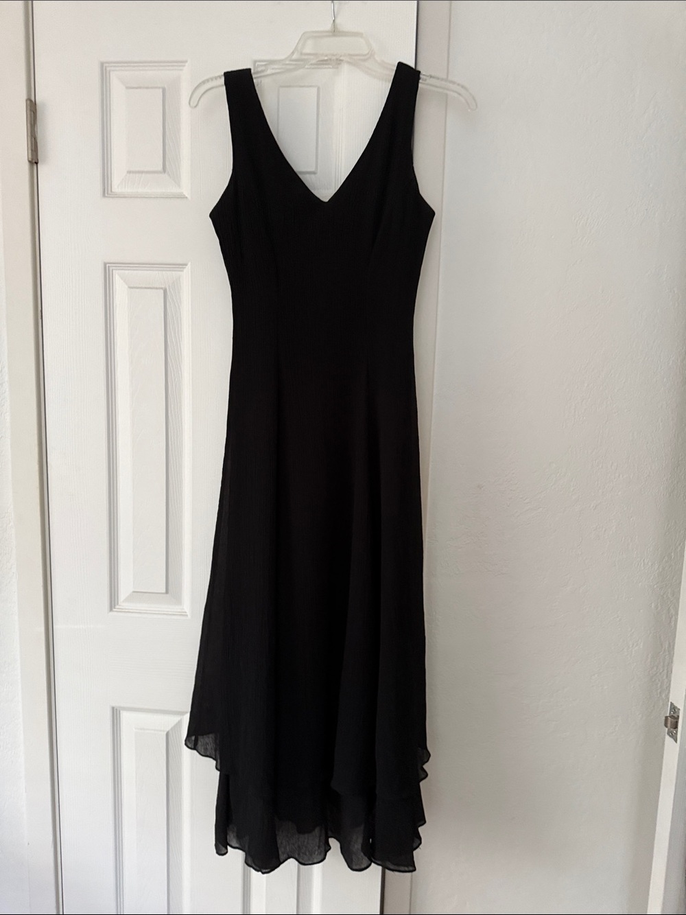 Vintage CDC Black Silk Midi V-Neck Sleeveless Dress